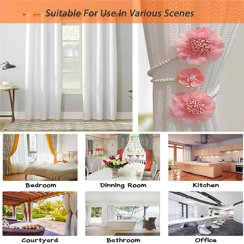 A02F-2-Pack Flower Curtain Tiebacks, Flexible Decorative Curtain Buckles, Window Drapery Holdbacks For Living Room Bedroom