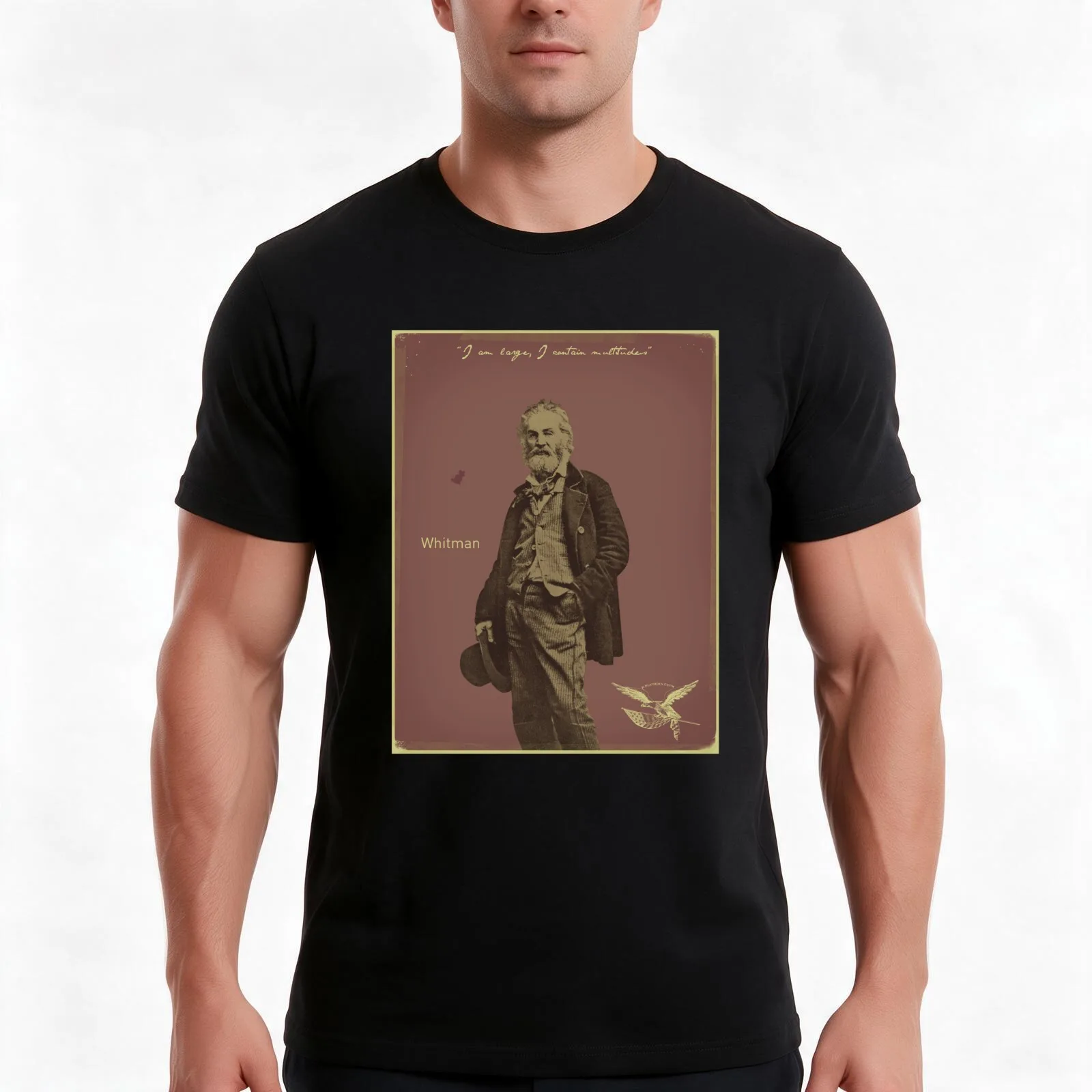 Walt Whitman T-Shirt, Summer Casual Cotton Tee, Oversized Streetwear Tops, Vintage Graphic Print, Loose Fit Short Sleeve