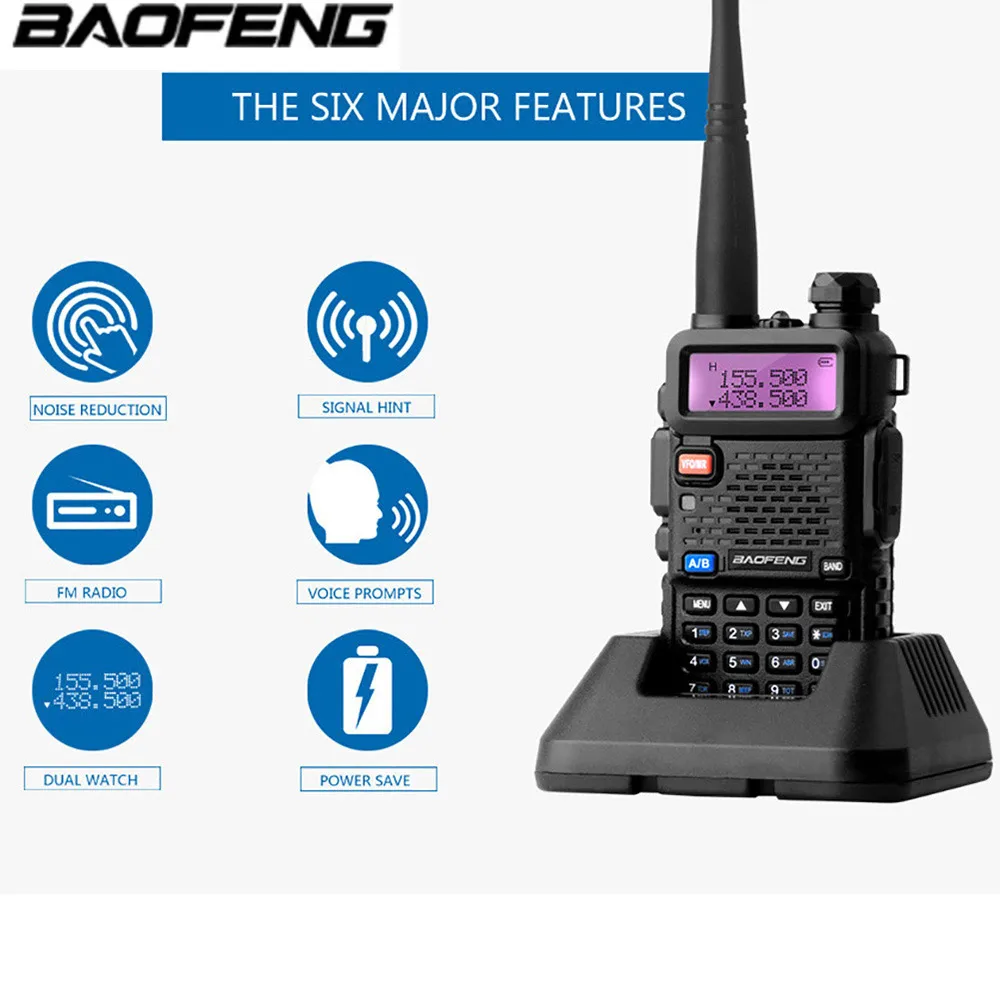 Baofeng UV-5R 2 Way Radio Long Range 128 Channels Portable Transmitter  Original Handheld Walkie Talkie with Earphones