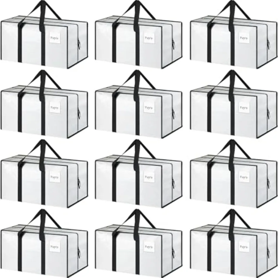 

12 Pack Extra Heavy Duty Large Moving Bags with Strong Zipper and Comfortable Handles for Sturdy and Durable Clothes Storage Id