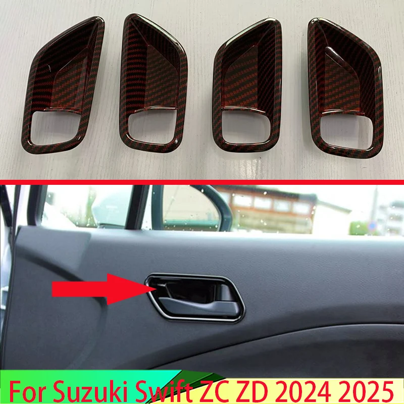 New High Quality For Suzuki Swift ZC ZD 2024 2025 Carbon Fiber Style Inner Door Handle Cover Catch Bowl Trim Insert Bezel Frame
