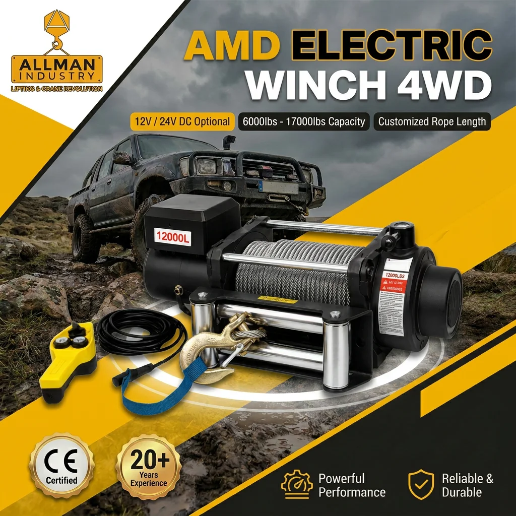 Portable 12V 24V 12000lbs Electric Winch with Remote Control Wire Rope for Auto Off-road Recovery Towing Professional Power Tool