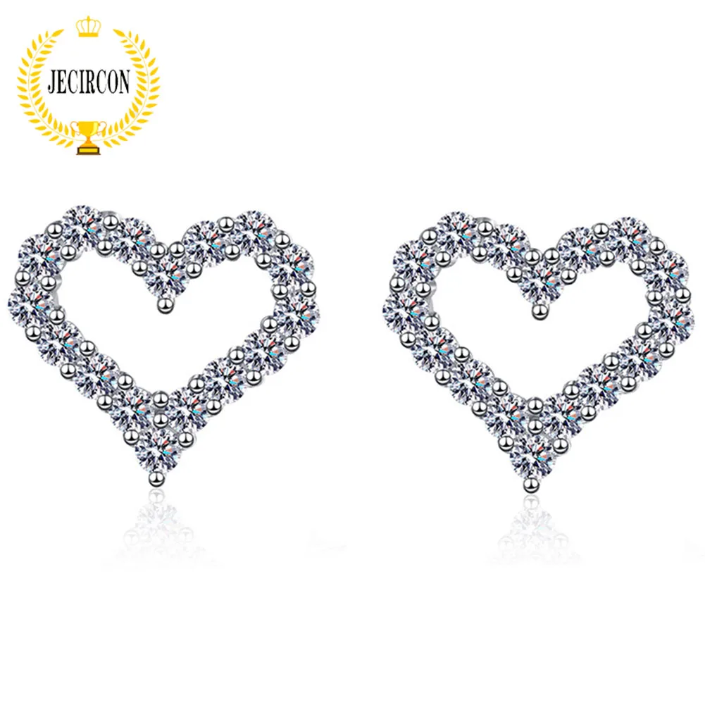 

JECIRCON Stud Earrings for Women 925 Sterling Silver Full Diamond D Color Moissanite Earrings Love Heart Luxury Fashion Jewelry