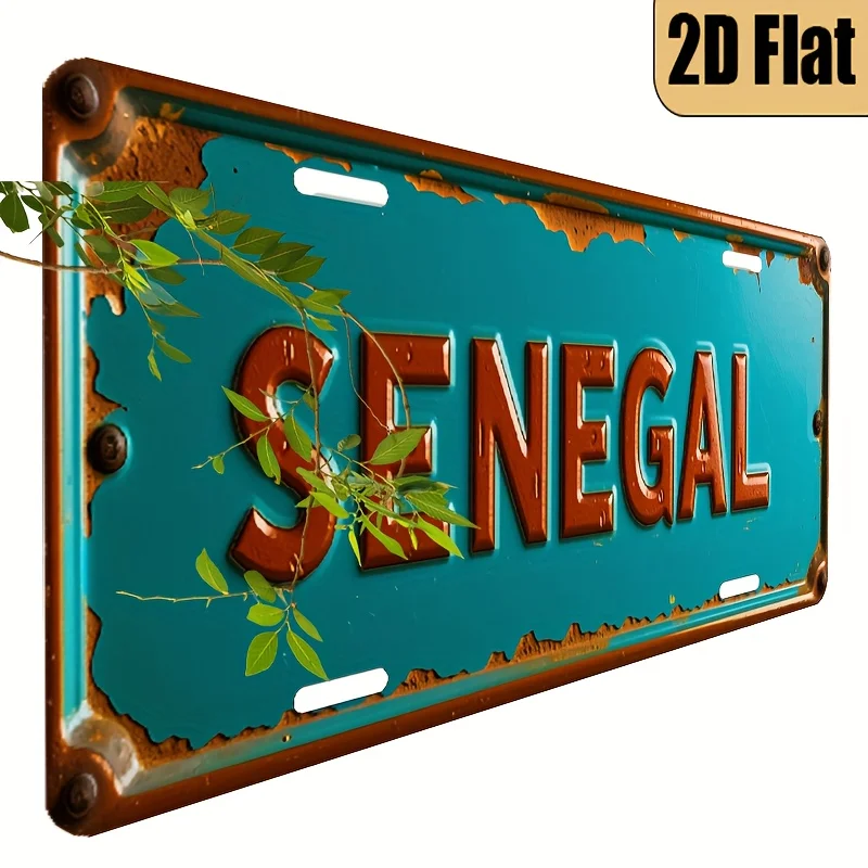 1pc Vintage Senegal License Plate - Retro African Country Decoration with Teal & Orange Accents - Heavy-Duty Aluminum Metal Sign