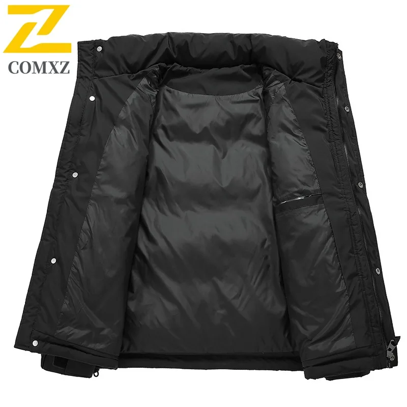 COMXZ-Chaqueta de plumón de estilo coreano para hombre, Parka ligera con diseño de cuello levantado, abrigo de invierno resistente al frío para exteriores de tono sólido
