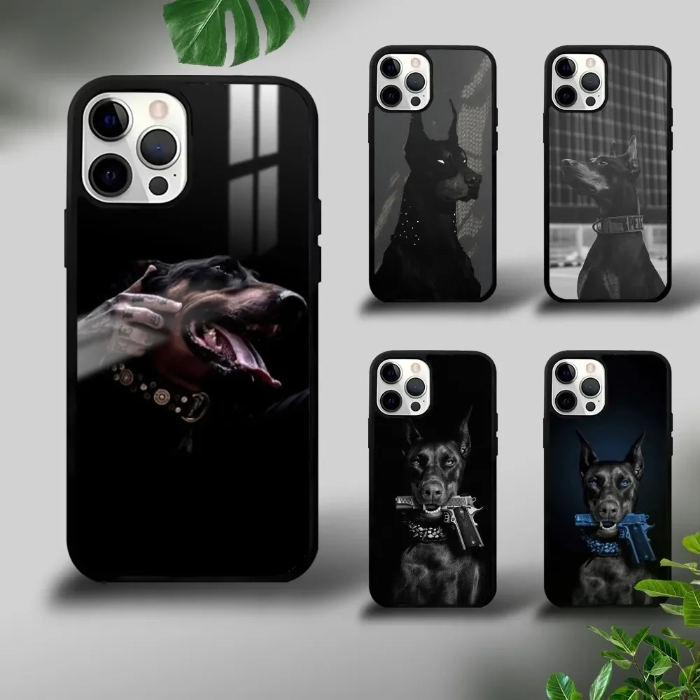 Black Doberman Dog Phone Case For iPhone 16 15 14 13 12 11 Pro Xs Max Mini Plus Celulares Hard Funda