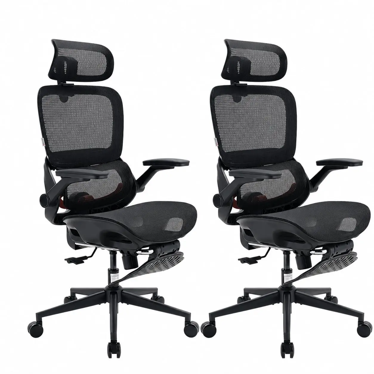 Ergonomic Mesh Office Chair with Footrest & Adaptive Lumbar Support, Wide Headrest, 360° Flip-Up Armrests, Jet Black, Customized