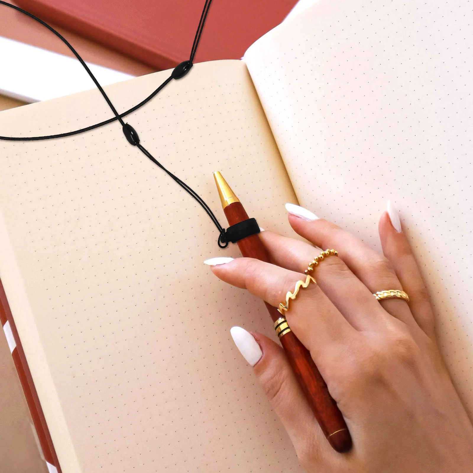 

10pcs Signature Pen Anti-Lost Rope Stretchable Lanyard With Silicone Ring Retractable Holder For Office School Use