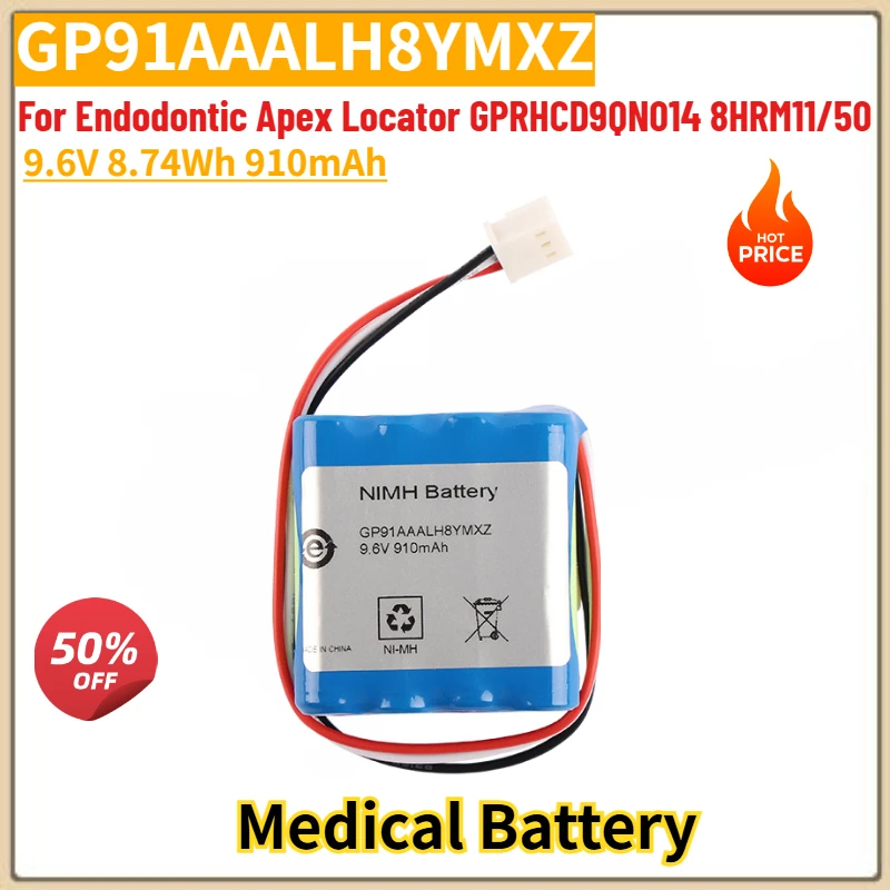

Brand New GP91AAALH8YMXZ High Quality Medical Battery 9.6V 8.74Wh 910mAh for Endodontic Apex Locator GPRHCD9QN014 8HRM11/50