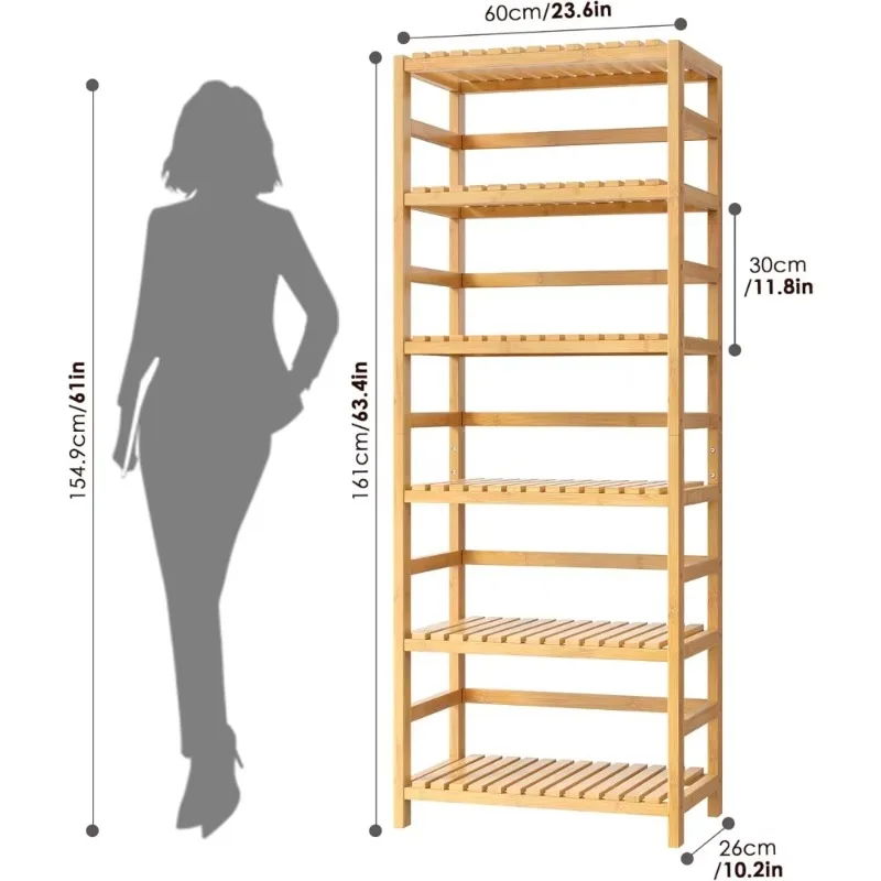 

6-Tier Bamboo Shelf, Bamboo Bookcase with Adjustable Shelves, Free Standing Storage Shelf Unit, Plant Flower Stand for Kitchen