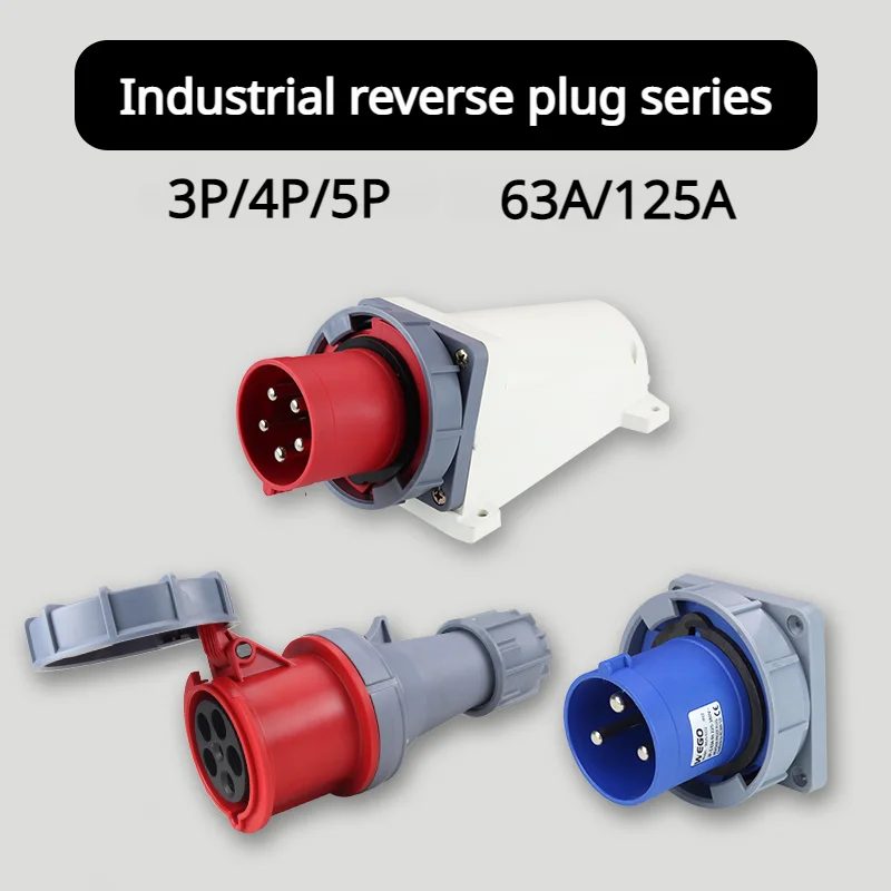 

IP67 Apparatus plug Surface mount concealed industrial socket connector 3 pole 4 pole 5 pole 63A/125A waterproof aviation plug