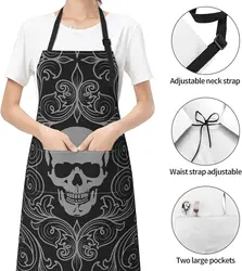 Human Skull Halloween Waterproof Apron for Adults Chef Bib with 2 Pockets for Kitchen Bbq Crafting Drawing