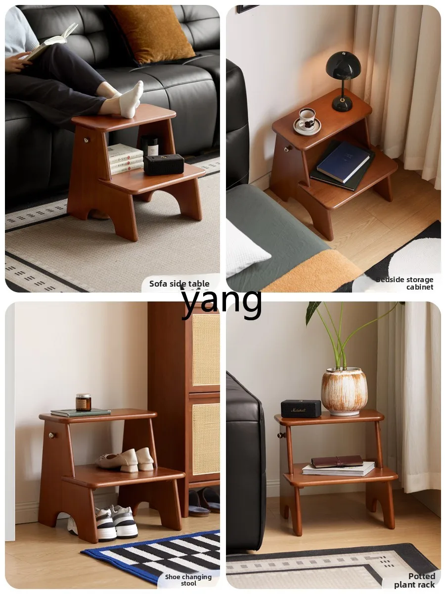 LMM solid wood stool medium antique household footstool shoe change stool retro ladder stool