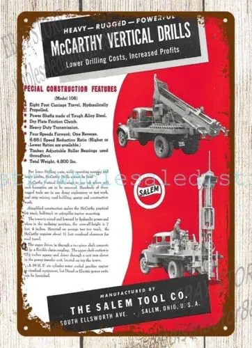 1pcs 1949 McCarthy Vertical Coal Drillb construction machinery Mining metal tin sign