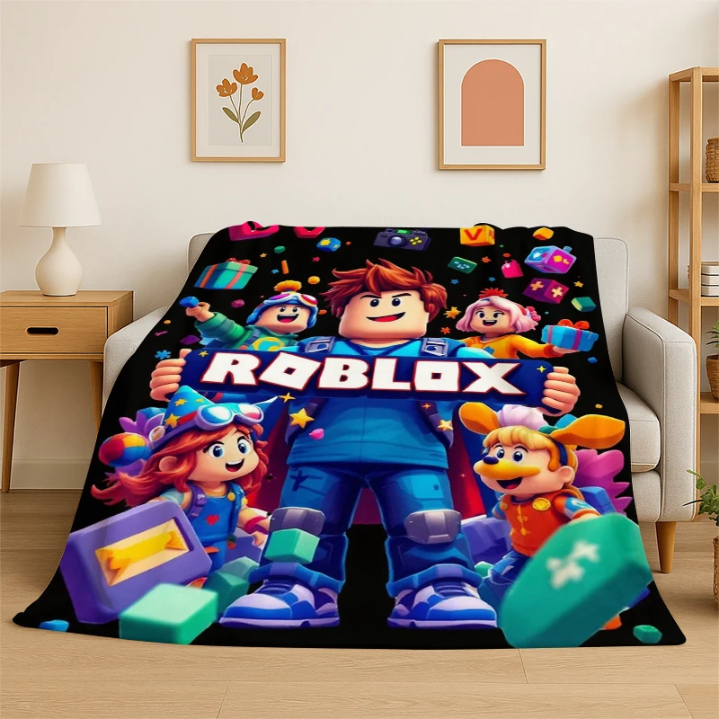 Classic Cartoon R-Robloxs Game Flannel Throw Blanket,Warm Cozy Blanket for Bed,Sofa,Couch,Bedroom,Living Room,Office,Camping