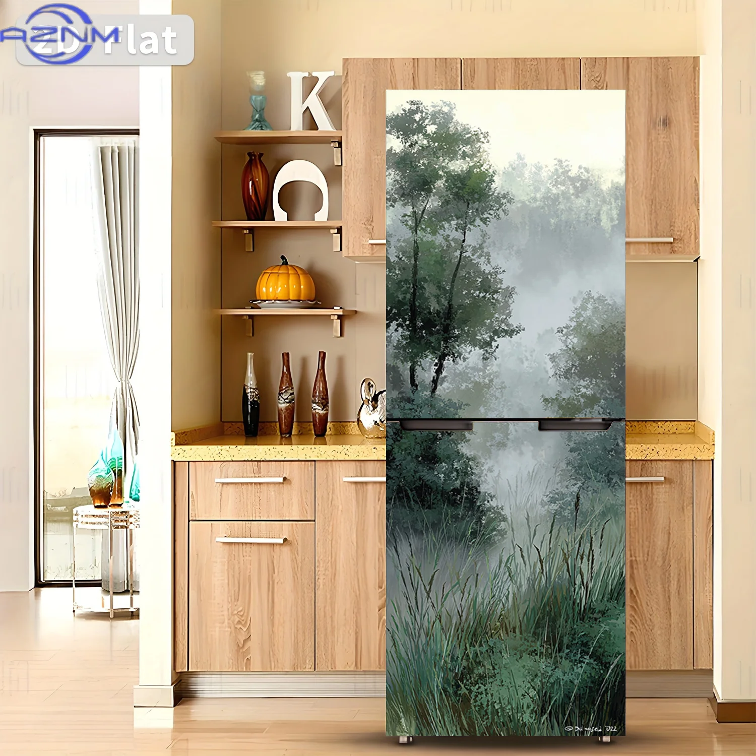 1pc of Refrigerator Sticker,, Featuring a Misty Forest Theme Design. Self-Adhesive Wall Decor Suitable for Cabinets And Wardro