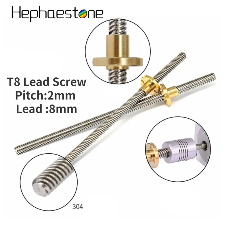 T8 Lead Screw THSL-300-8D Trapezoidal Rod T8 CNC 3D Printer Lead Screw Thread 8mm Length100-1000mm with Brass Nut