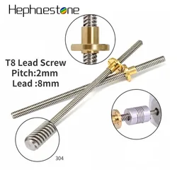 T8 Lead Screw THSL-300-8D Trapezoidal Rod T8 CNC 3D Printer Lead Screw Thread 8mm Length100-1000mm with Brass Nut