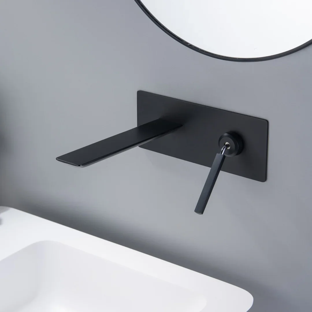 Grey Bathroom Basin Faucet Wall Mounted Brushed Gold Bathroom Faucet Black Sink Mixer Brass Unique Design hot cold Sink Tap