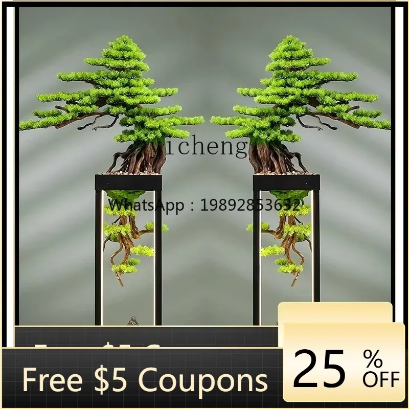 

D28 New Chinese Simulation Welcome Pine Green Plant Bonsai Entrance Ornament Large Floor Decoration