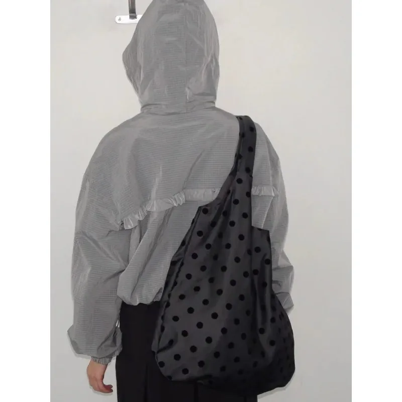 Tas Tangan Polka Dot Capaci Besar Tas Kanvas Bahu Tunggal Pola Tempat Lucu Sle Jepang Trendi untuk Tas Op Remaja