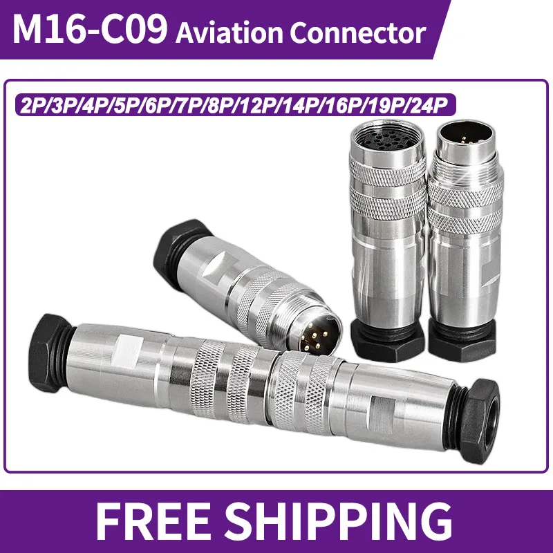 2/5/20Sets M16 Aviation Plug Socket Metal Shield Waterproof Male Female Head C09 / J09 TS / TRS Dedicated Sensor Connector 2-24P