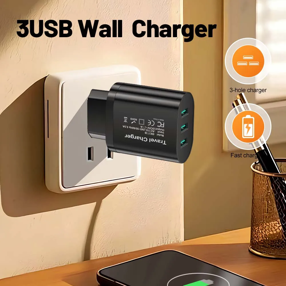 3 منافذ USB شاحن الهاتف 2.1A شحن سريع لسامسونج Xiaomi هواوي آيفون محول الهاتف المحمول الاتحاد الأوروبي/الولايات المتحدة/المملكة المتحدة التوصيل
