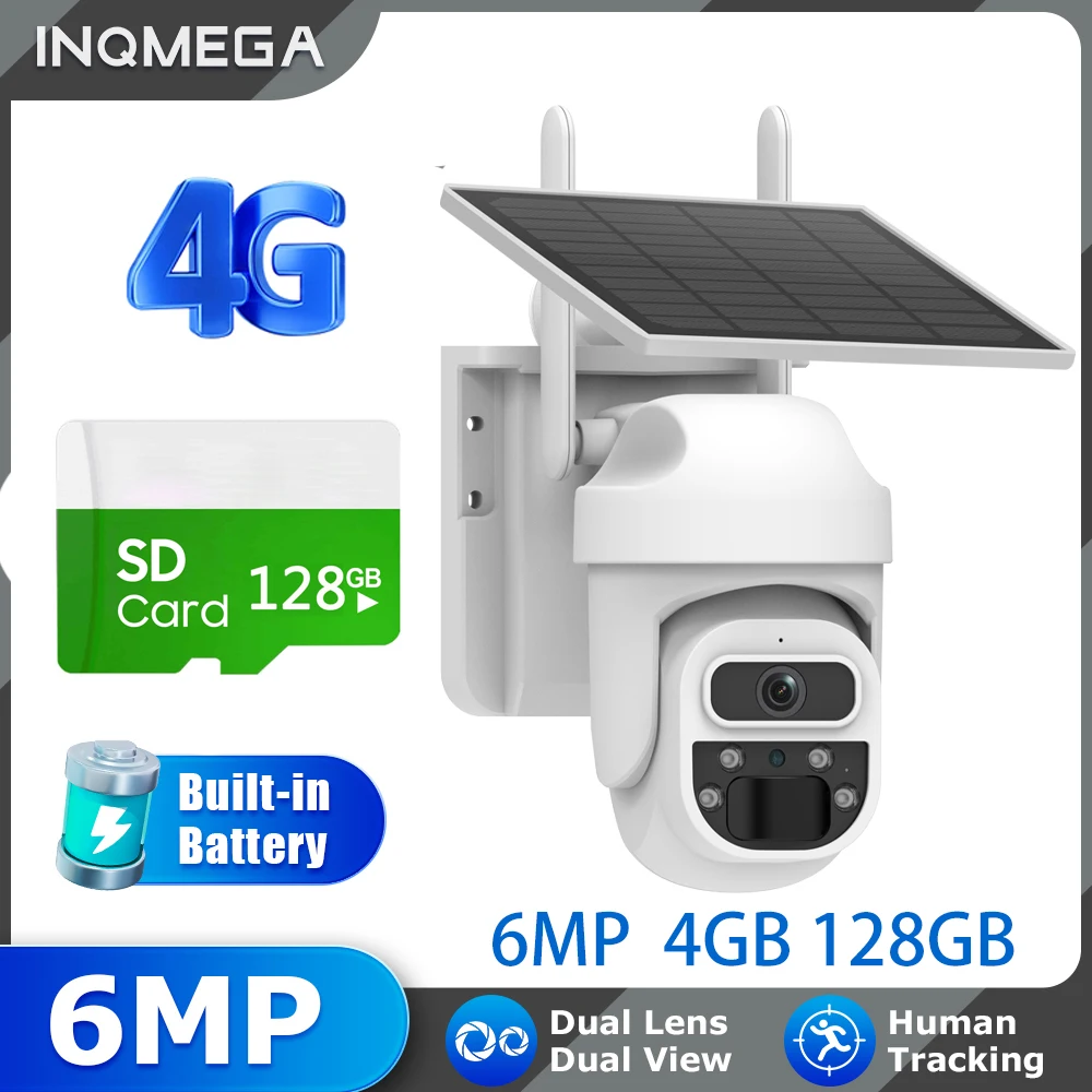 INQMEGA 5MP Solar Camera 4G SIM Outdoor 360° Wireless WIFI Solar Battery Powered PTZ Security Cameras PIR Night Vision Video