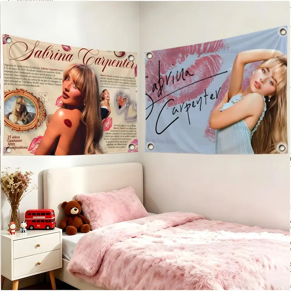 Singer Pop Sabrina Carpenter Flags Four Ring Borderless Art Decor Indoor Outdoor Use Simple Hang And Install