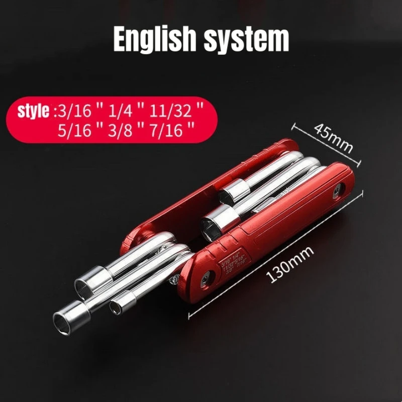 5-12mm Folding Socket Wrench set Allen key Multifunction Household Portable 6 in 1 Hand tool combination Metric Lmperial system