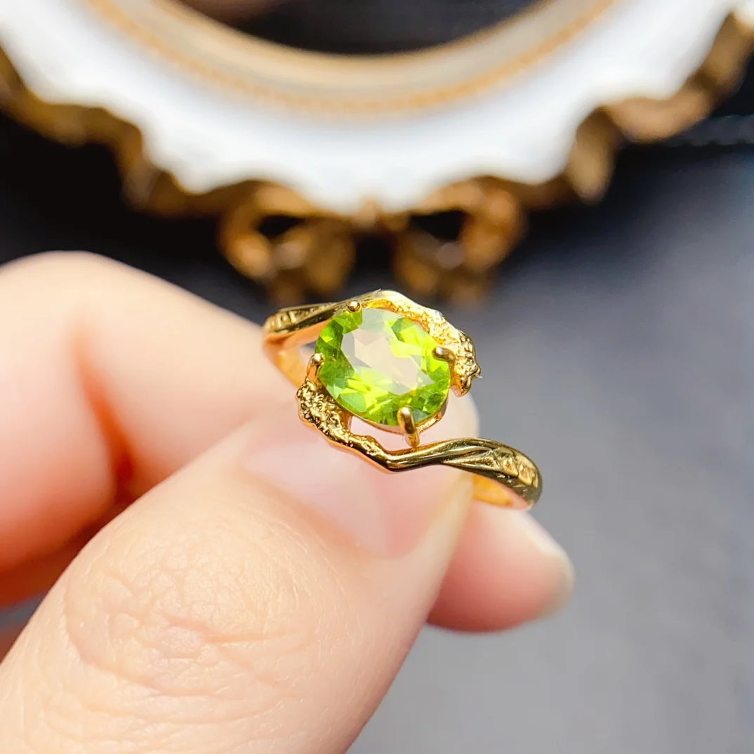 FS Fashion Real S925 Sterling Silver 6*8mm Natural Olivine Ring With Certificate Fine Charm Weddings Jewelry for Women MeiBaPJ