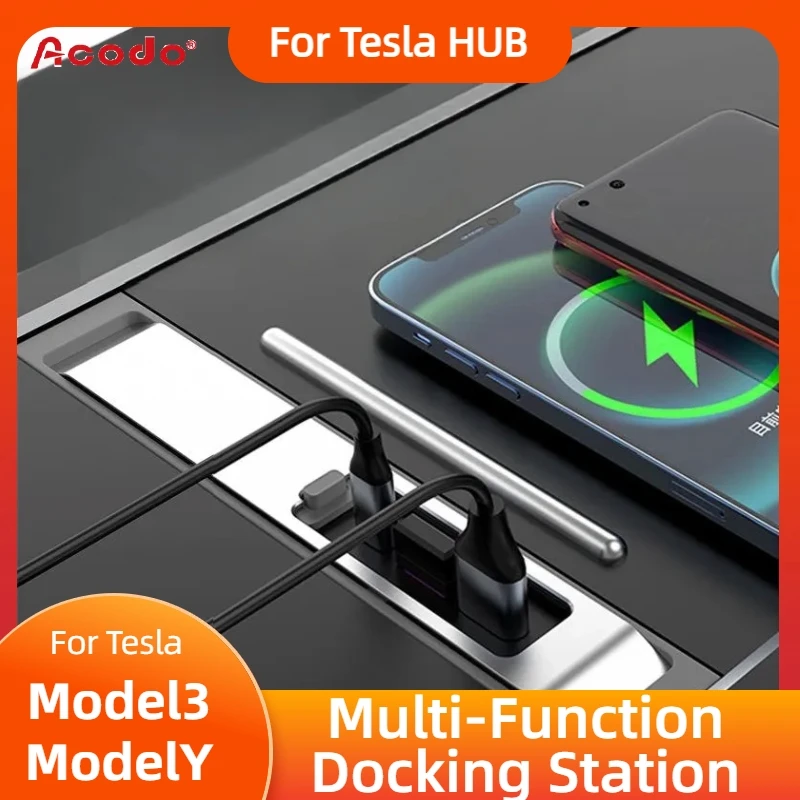 

Smart Docking Station for Tesla Model Y Model 3 2023 USB Shunt Hub Car Adapter Power Distributor Dust and Splash Resistant