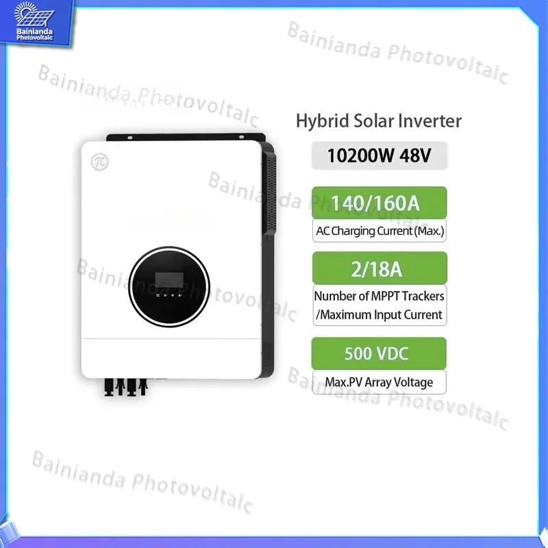 10KW Solar Inverter 10200W MPPT Home Solar System Inverter 160A Grid Tied Off Grid Hybrid Inverter Works Without Battery For