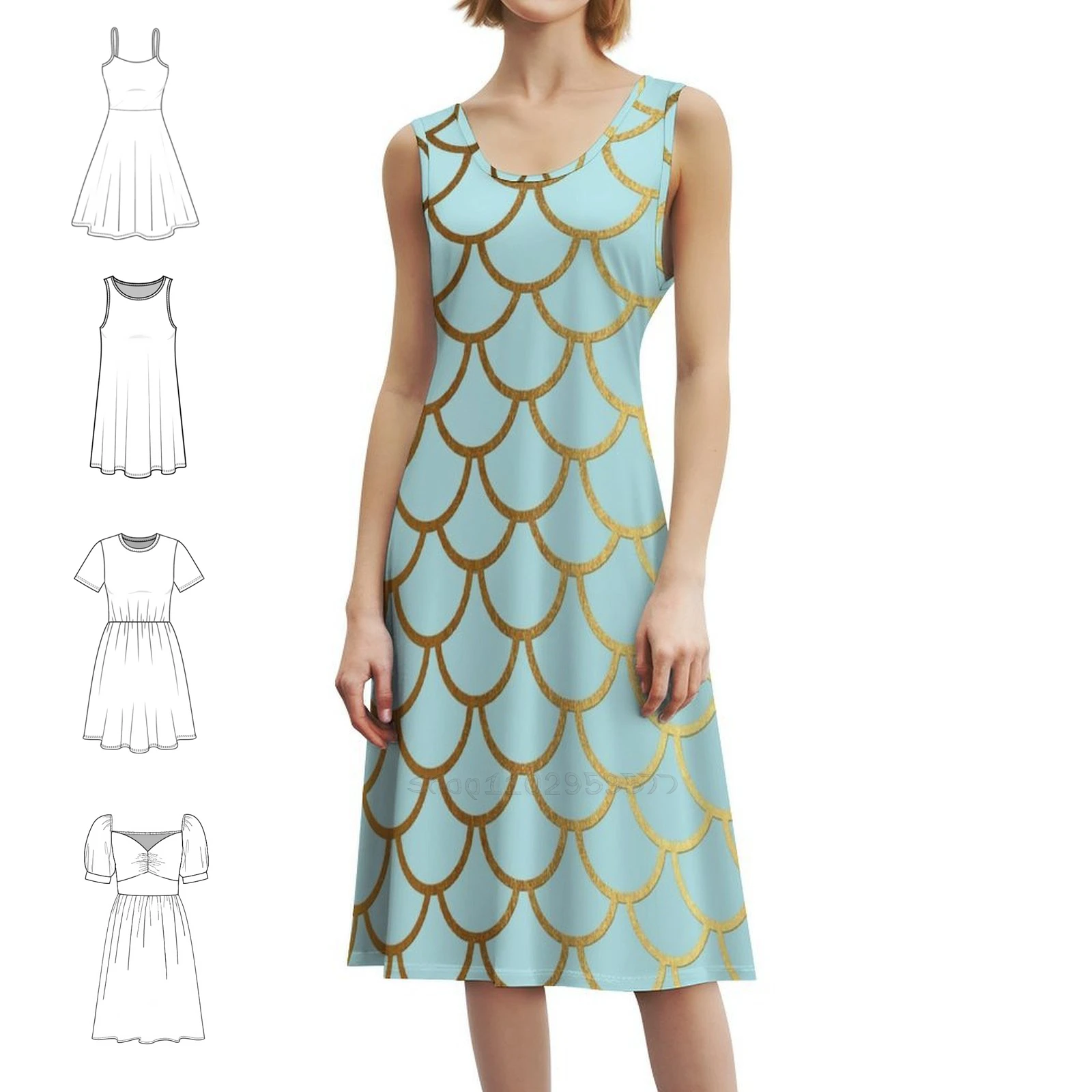 

Бирюзово-бирюзовый и золотой блеск, чешуя русалки, винтажное богемное платье с пышными рукавами или варианты без рукавов для женщин, платье русалки