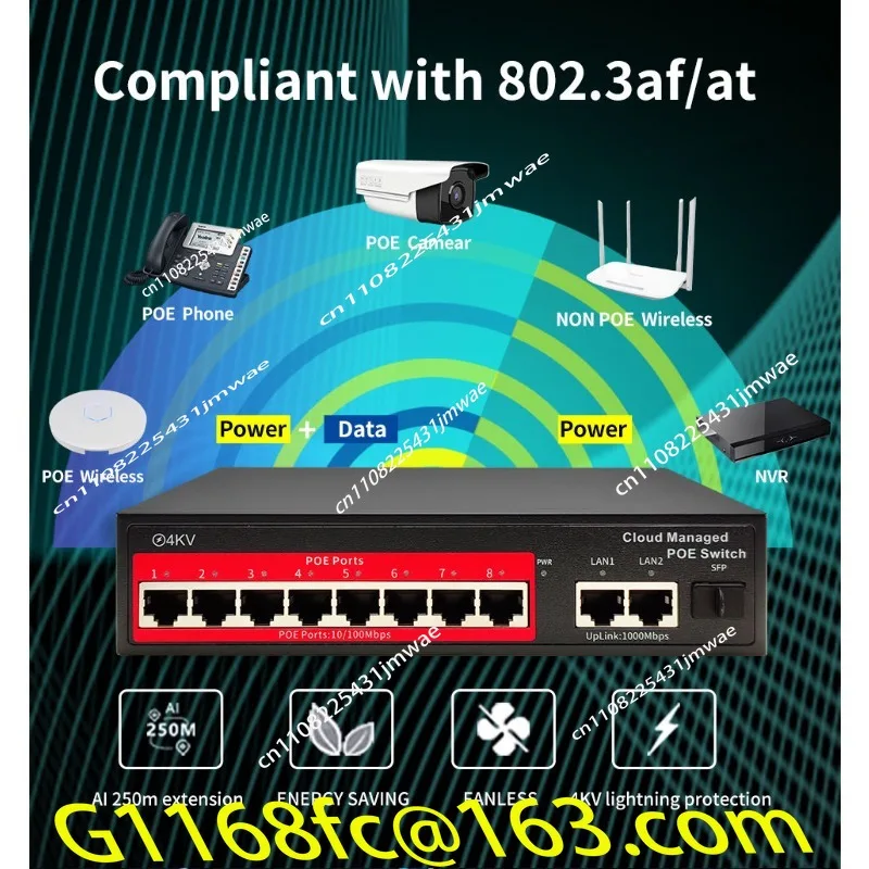 Cloud Management 4/6/8/16 Port POE Switch L2 48v Active POE IEEE 802.3 AF/AT Management Poe Switch