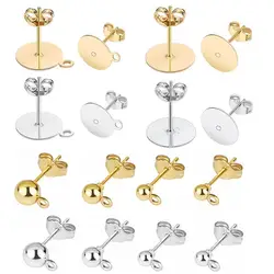 20-50pcs/lot 925 Silver Plated Blank Post Earring Studs Base Pins With Circle Ear Back Earring Plug Findings DIY Jewelry Making