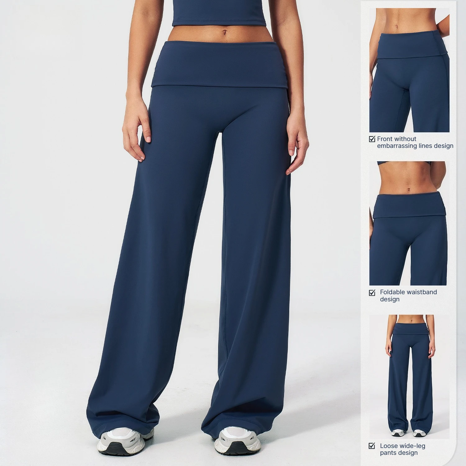 A Gym Pilates Running Workout Pants Women Low Waist Straight Leg Trousers with Fold Waist Nude Feeling Soft Yoga Underwear