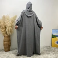 Femmes 12 couleurs Abayas musulman Ramadan vêtements de prière avec capuche Jalaba solide décontracté manches chauve-souris Robe arabe Eid Djellab 4