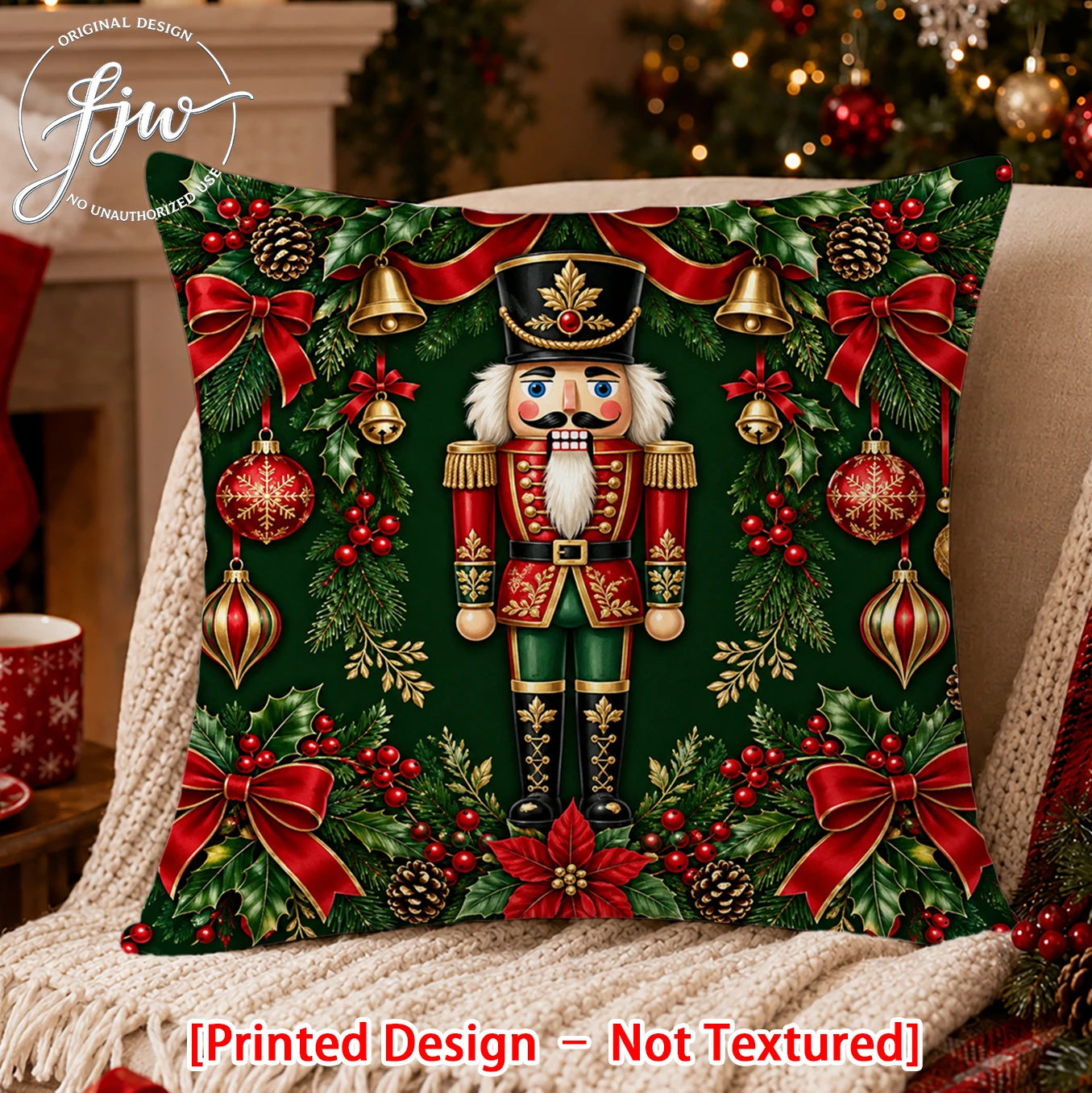 1pc Christmas Nutcracker Throw Pillow Covers, Winter Holiday Cushion Covers for Sofa Bed