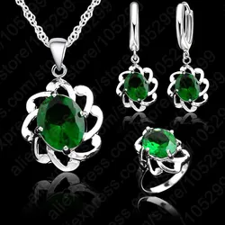 Hot Sale Jewelry Set 925 Sterling Silver Chains Austrian Crystal  Earring/Necklace /Ring Set  Flower 3 Set Wedding Set