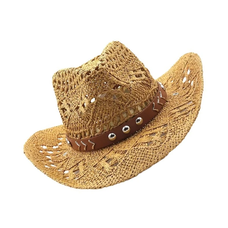 Straw Cowboy Hat Men\'s Women\'s Vintage Western Straw Cowgirl Hat Summer Sun hat Beach