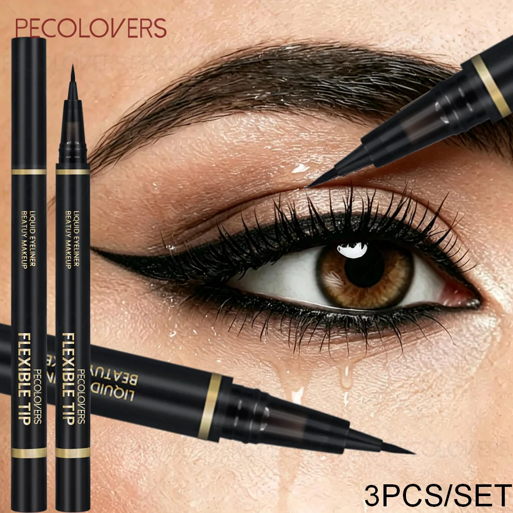 3PCS/SET Waterproof Black Liquid Eyeliner Pen - Smudge-Proof Long Lasting, Matte Line Marker with Fine Tip for Winged eyeliner