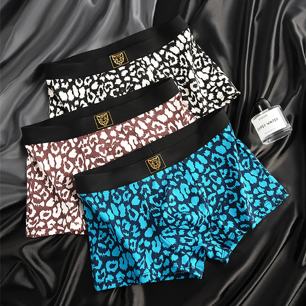 

3PCS/Pack Cotton Fashion Leopard Print Men's Panties Antibacterial Breathable Mesh Crotch Underwear Comfort Soft Boxers Hombre