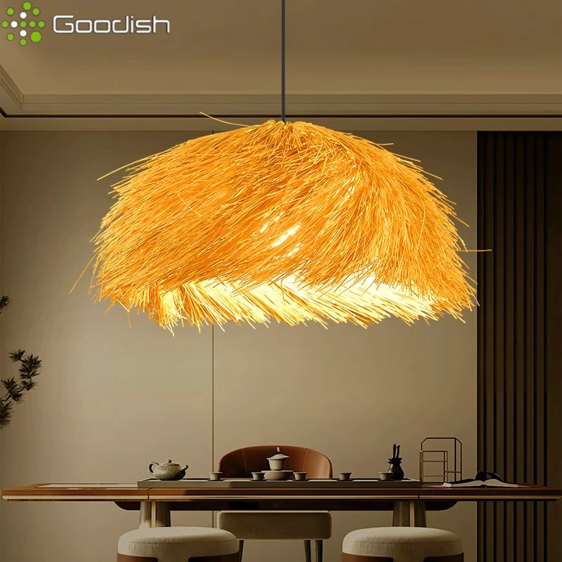 Modern Minimalist Wicker Ratten Brushed Stainless LED Pendant Light Art Creative Lamp for Living Room Home Decoration Chandelier