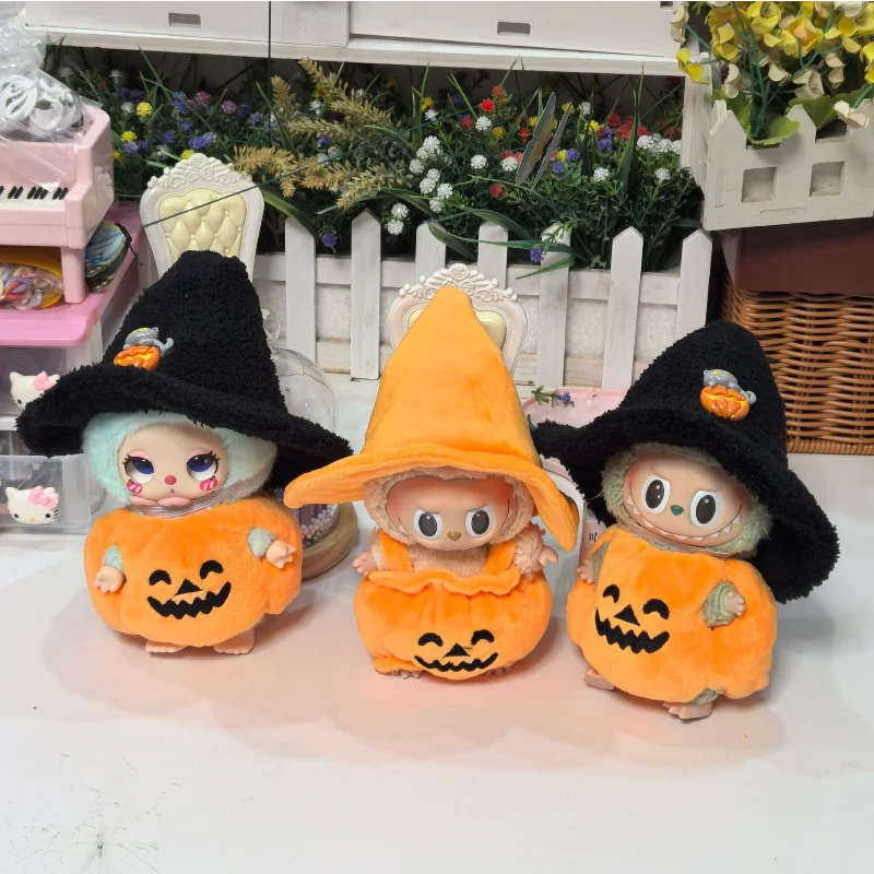 

One, two and three generations 15-17CM Labu pendant Halloween pumpkin clothes cape black hat plush toy little devil clothes