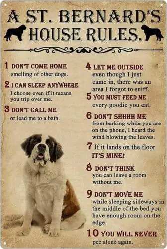 St Bernard's House Rules Aluminum Weatherproof Funny Sign p1319