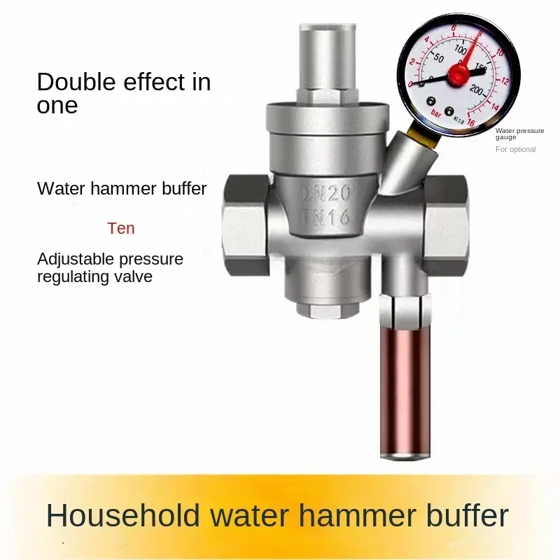 Home water hammer buffer 1 inch 6 minutes with pressure regulator valve, household manifold filter bottle