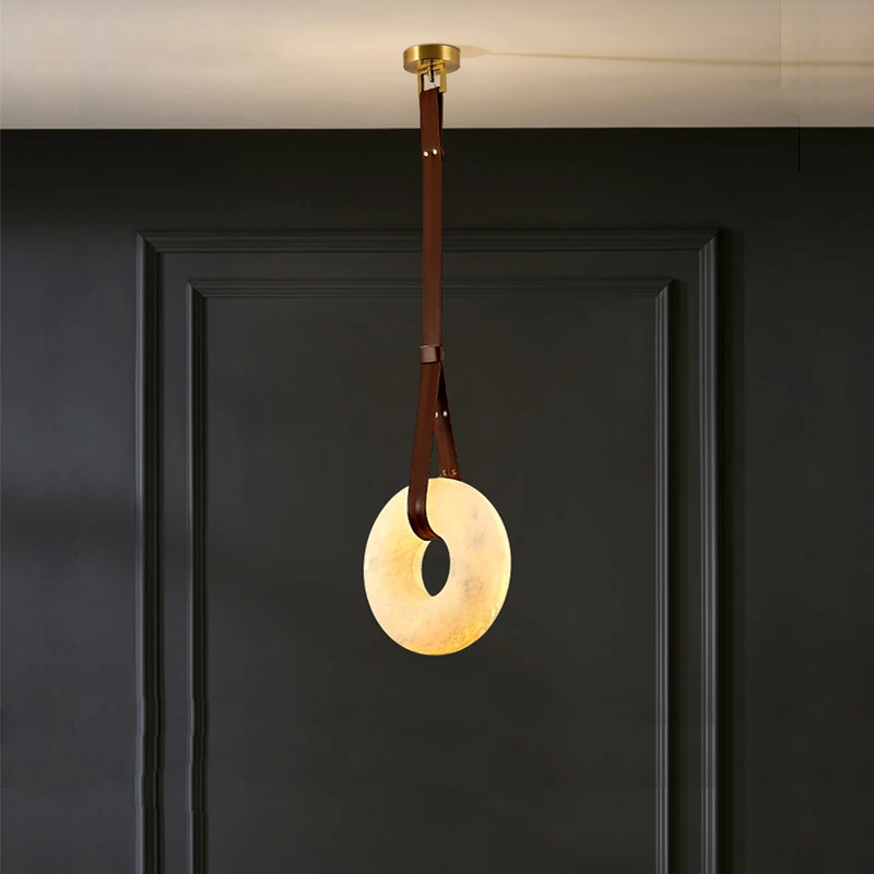 LED Luxury Marble Ring Leather Oslo Pendant Light For Ceiling Lustre Pendant Lights Suspension Chandelier For Living Room