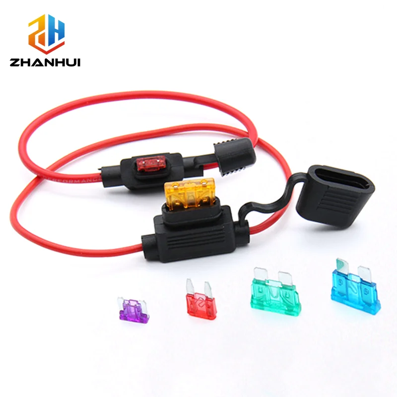 32V Automotive Blade Fuse Holder Kit with 3A-40A Assorted Waterproof Mini Standard Micro Fuse Block Socket 12-18AWG Wire Set