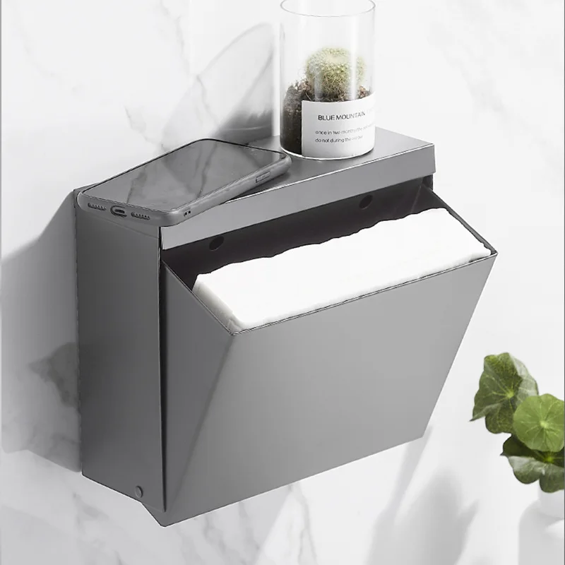 

304 Stainless Steel Bathroom Tissue Box Gun grey Wall Mounted Toilet Paper Towel Holder Public Toilet Carton Black/Chrome